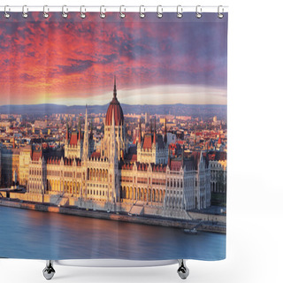 Personality  Budapest Parliament At Dramatic Sunrise Shower Curtains