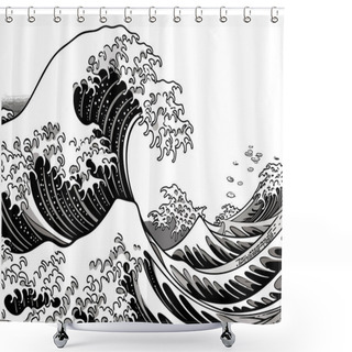 Personality  An Oriental Japanese Great Wave In A Vintage Retro Engraved Etching Style Eps 10 Shower Curtains