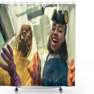 Personality  Woman Dividing Drugs In Laboratory Shower Curtains