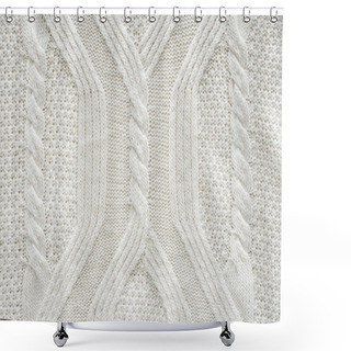 Personality  Full Frame Of White Knitted Cloth With Pattern As Background Shower Curtains