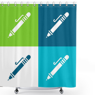Personality  Ballpoint Pen Flat Four Color Minimal Icon Set Shower Curtains