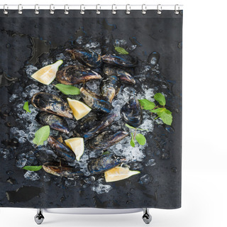 Personality  Fresh Uncooked Mussels With Lemon Shower Curtains