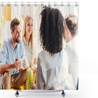 Personality  Group Of Young People Discussing Something Shower Curtains