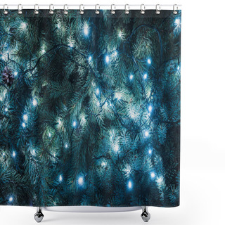 Personality  Beautiful Fir Twigs With Illuminated Garland, Christmas Background Shower Curtains