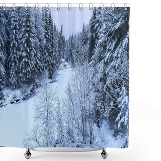 Personality  Snowy Winter Landscape With Snow Covered Mountains And 46er High Peaks Popular For Hiking And Climbing, Adirondacks New York Shower Curtains