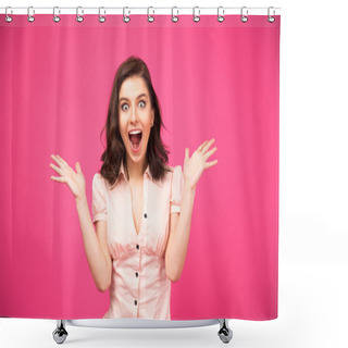 Personality  Surprised Woman Shouting Over Pink Background Shower Curtains
