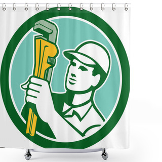 Personality  Plumber Holding Wrench Circle Retro Shower Curtains