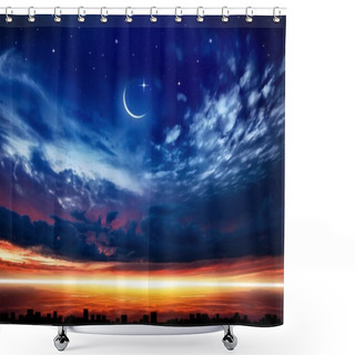 Personality  Cityscape Sunset. Crescent Moon With Beautiful Sunset Background . Generous Ramadan . Religion Background  Shower Curtains