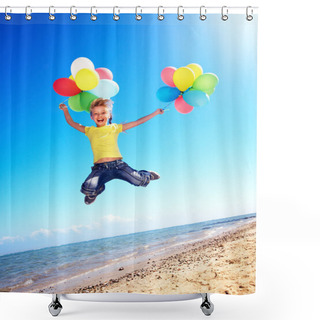 Personality  Child Playing With Balloons At The Beach Shower Curtains
