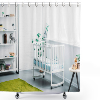 Personality  Interior Of Modern Light Childrens Room With Crib Shower Curtains