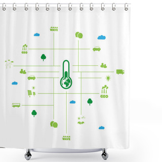 Personality  Global Warming, Eco Friendly World - Connections, Networks - Design Concept With Icons Shower Curtains