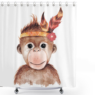 Personality  Watercolor Monkey Portrait Shower Curtains