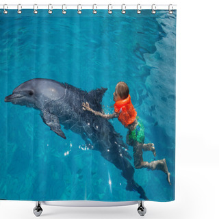 Personality  Little Girl And The Dolphin In Swimming Pool Shower Curtains