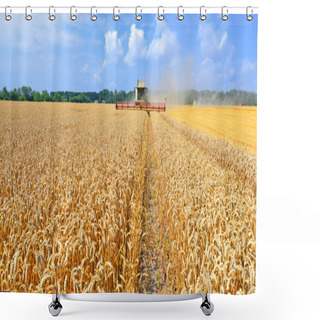 Personality   Grain Harvesting Combine In A Rural Landscape Shower Curtains