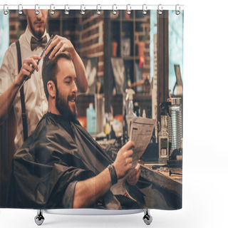 Personality  Young Handsome Man In Barbershop Shower Curtains