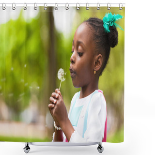 Personality  Outdoor Portrait Of A Cute Young Black Girl Blowing A Dandelion Shower Curtains