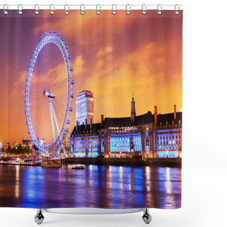Personality  London, England The UK Skyline In The Evening, London Eye Illuminated Shower Curtains