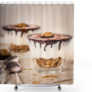Personality  Marzipan Chocolate Dessert With Biscuits On A Bright Underground Shower Curtains