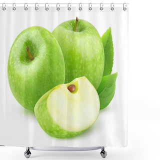 Personality  Isolated Apples. Two Whole Green Apples And A Slice Isolated On White Background Shower Curtains