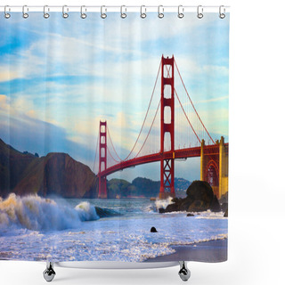 Personality  Golden Gate Bridge At Sunset Shower Curtains