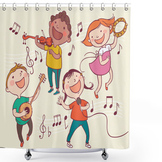 Personality  Kids Playing Instruments Shower Curtains