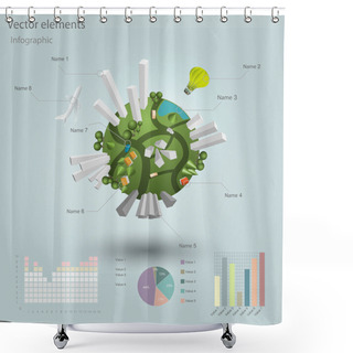 Personality  Infographics Industrial Buildings And Residential Areas. Vector Illustration. Shower Curtains