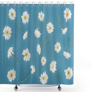 Personality  White Chrysanthemum Flowers Isolated On Blue Shower Curtains