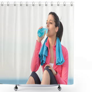 Personality  Fitness Woman Drinking Shower Curtains