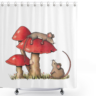 Personality  Mouse Sleeping On Toadstool, Color Pencil Shower Curtains