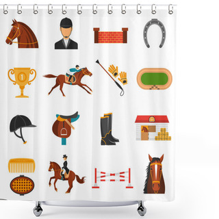 Personality  Flat Color Icons Set With Horse Equipment Shower Curtains