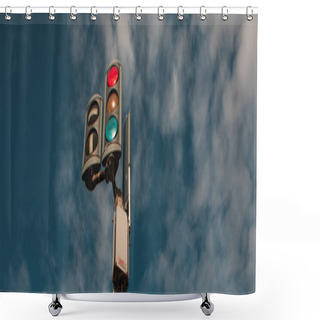 Personality  Panoramic Shot Of Traffic Lights With Cloudy Sky At Background  Shower Curtains