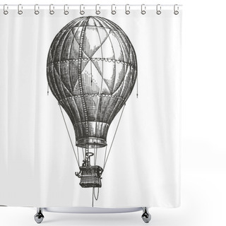 Personality  Hot Air Balloon Vector Logo Design Template. Retro Airship Or Transport Icon. Shower Curtains
