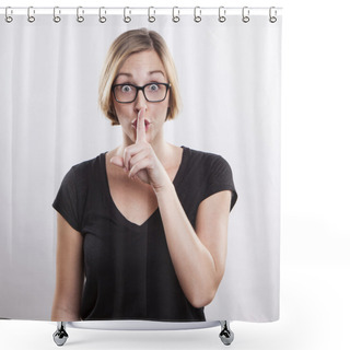 Personality  Young Woman Making Silence Gesture, Shhhhh!! Shower Curtains