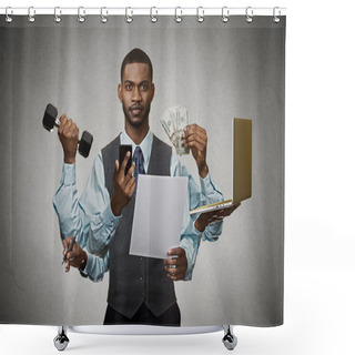 Personality  Multitasking Business Man Busy Executive  Shower Curtains
