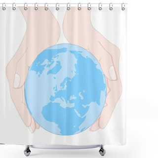 Personality  Earth Planet In Two Hands Top View Hand Drawn Colorful Art Design Elements Stock Vector Illustration For Web, For Print Shower Curtains