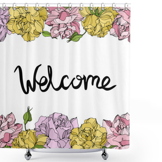 Personality  Vector Rose Floral Botanical Flowers. Wild Spring Leaf Wildflower. Engraved Ink Art. Frame Border Ornament Square. Shower Curtains