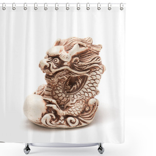 Personality  Netsuke Of East Dragon, Which Guarding The Egg. Isolated Shower Curtains