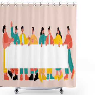 Personality  Group Of People Holding Blank Banner Together Shower Curtains