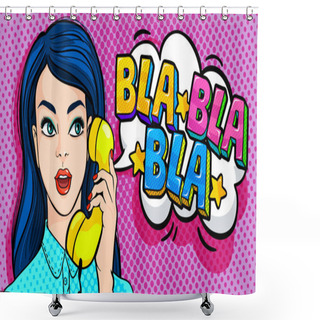 Personality  Beautiful Young Woman Talking On The Phone. Shower Curtains
