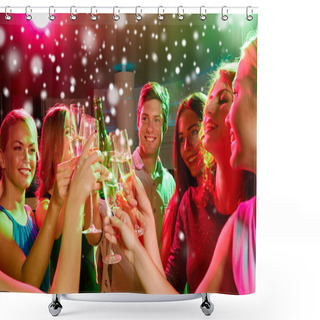 Personality  Smiling Friends With Glasses Of Champagne In Club Shower Curtains