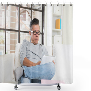 Personality  Asian Man Using Computer Tablet Shower Curtains