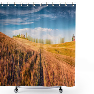 Personality  Panoramic Summer Landscape Of Italian Countryside With Field Of Wheat. Stunning Evening Scene Of Italy, Europe. Beauty Of Nature Concept Background. Shower Curtains