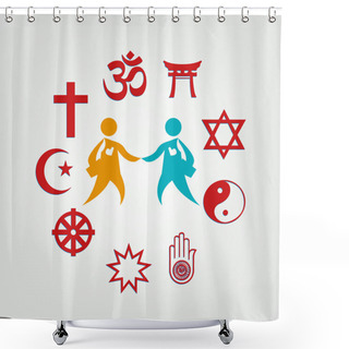 Personality  Interfaith Dialogue Illustration. Religions Unite As One. Editable Clip Art. Shower Curtains