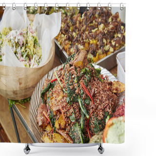 Personality  Wider Shot Of A Table Of Food Shower Curtains
