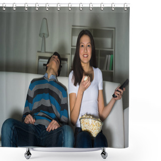 Personality  Woman Watching Television At Home Shower Curtains