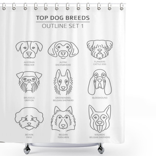 Personality  Top Dog Breeds. Pet Outline Collection. Vector Illustration Shower Curtains
