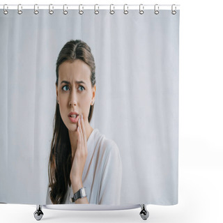 Personality  Attractive Young Woman Suffering From Toothache And Looking Away Shower Curtains