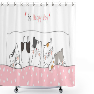 Personality  Drawn Banner With Cute Cats. Vector Illustration Shower Curtains