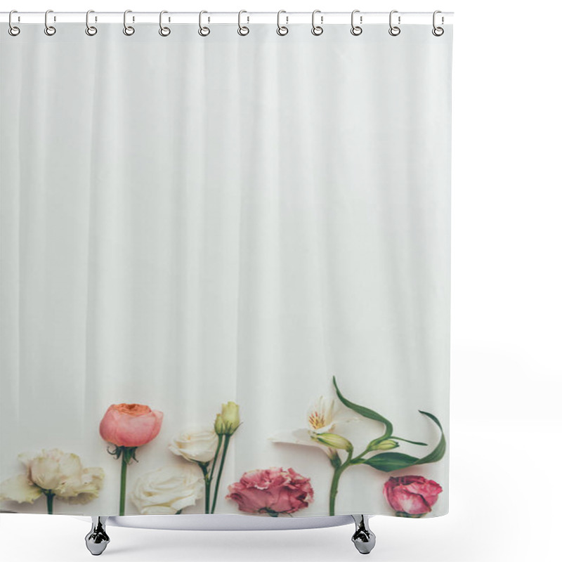 Personality  beautiful blooming white and pink flowers on grey background shower curtains