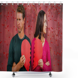 Personality  Couple Holding Cracked Heart Shape  Shower Curtains